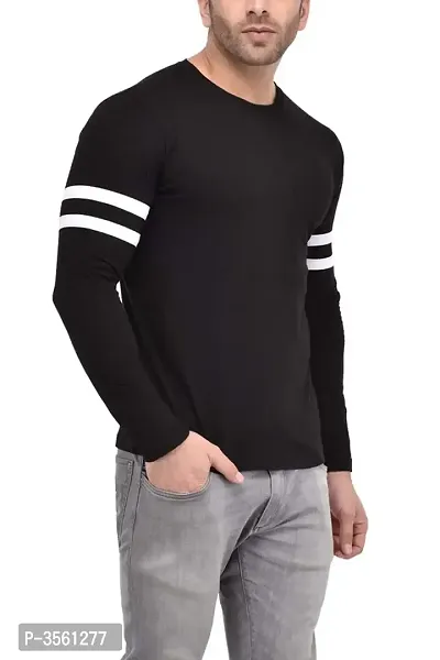 Men's Black Self Pattern Cotton Round Neck Tees-thumb3