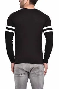 Men's Black Self Pattern Cotton Round Neck Tees-thumb3