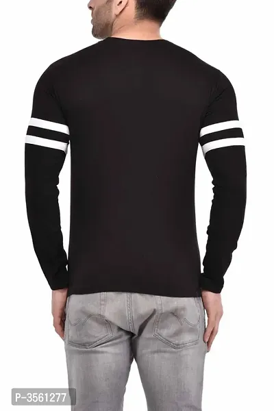 Men's Black Self Pattern Cotton Round Neck Tees-thumb4