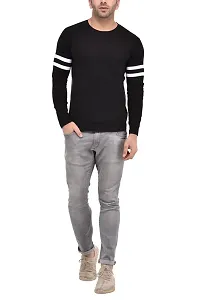 Men's Black Self Pattern Cotton Round Neck Tees-thumb4