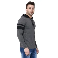 Men's Grey Self Pattern Cotton Hooded Tees-thumb2