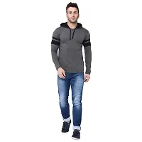 Men's Grey Self Pattern Cotton Hooded Tees-thumb4