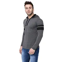 Men's Grey Self Pattern Cotton Hooded Tees-thumb1