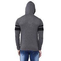 Men's Grey Self Pattern Cotton Hooded Tees-thumb3