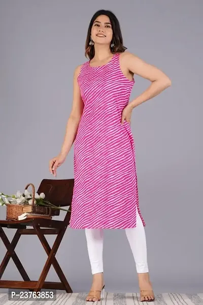 VNSAGAR Rayon Lehriya Printed Sleeveless Straight Kurti for Womens and Girls-thumb2