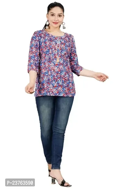 VNSAGAR Camric Cotton Top Procian Print,3/4 Sleeve,Round Neck top for Womens and Girls-thumb0