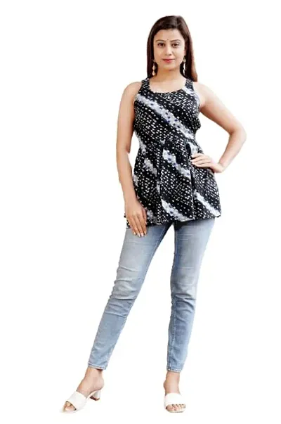 VNSAGAR Lehriya Bendhej Print Sleeveless Flared top for Womens and Girls