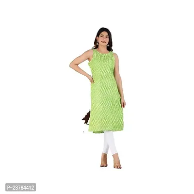 VNSAGAR Rayon Lehriya Printed Sleeveless Straight Kurti for Womens and Girls