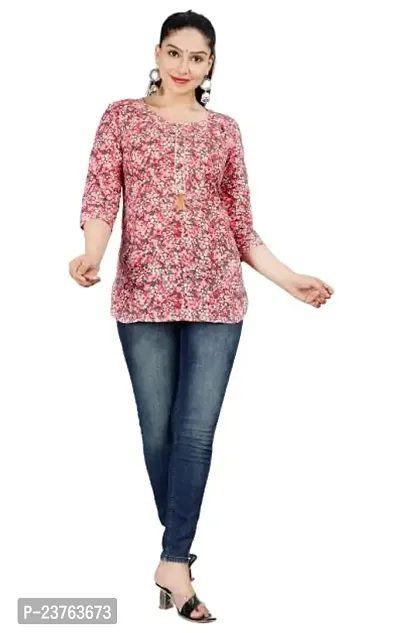 VNSAGAR Camric Cotton Top Procian Print,3/4 Sleeve,Round Neck top for Womens and Girls