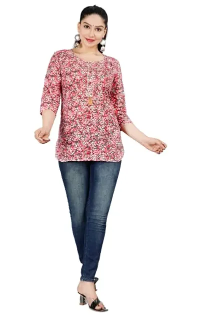 VNSAGAR Camric Top Procian Print,3/4 Sleeve,Round Neck top for Womens and Girls