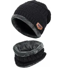 Woolen Fur Cap and Muffler Combo for Winter Wear-thumb1