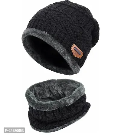 Woolen Fur Cap and Muffler Combo for Winter Wear-thumb2