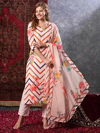 Stylish Peach Rayon Lehriya Kurta Bottom and Dupatta Set For Women-thumb4