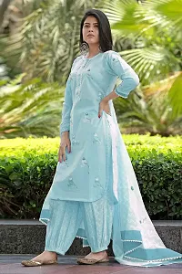 Stylish Blue Rayon Embroidered Kurta Bottom and Dupatta Set For Women-thumb3