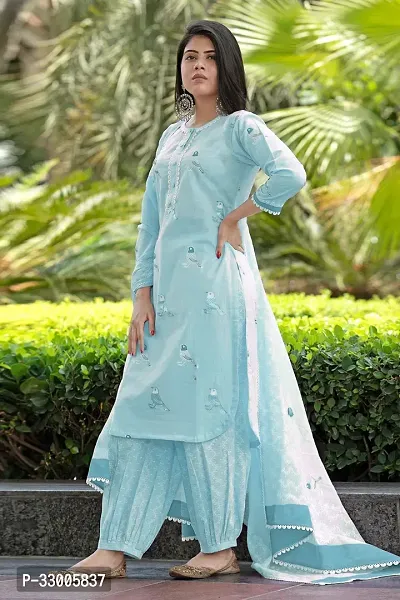 Stylish Blue Rayon Embroidered Kurta Bottom and Dupatta Set For Women-thumb4