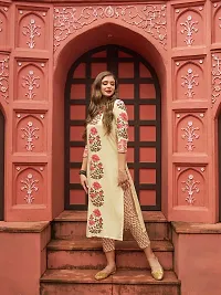 Designer Womens Cream Cotton Blend Floral Printed Straight Kurta With Trousers and Dupatta-thumb2