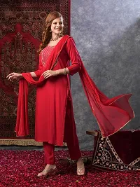 Stylish Red Rayon Embroidered Kurta Bottom and Dupatta Set For Women-thumb2