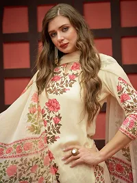 Designer Womens Cream Cotton Blend Floral Printed Straight Kurta With Trousers and Dupatta-thumb3