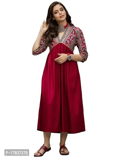 Stylish Womens Viscose Rayon Maroon And Grey Printed Flared Kurta-thumb0