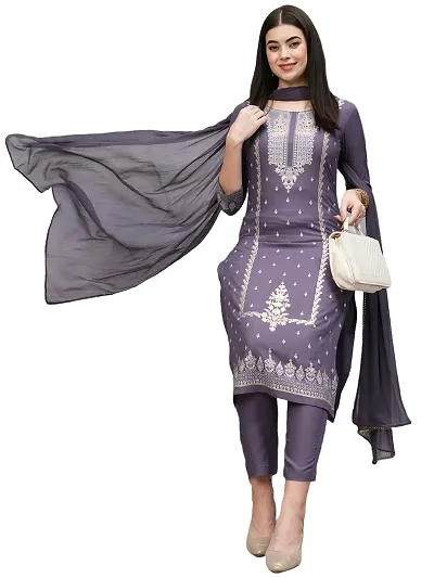 Stylish Embroidered Cotton Kurta, Bottom with Dupatta Set