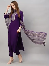 Attractive Purple Printed Cotton Blend Straight Kurta Pant Set With Dupatta-thumb1