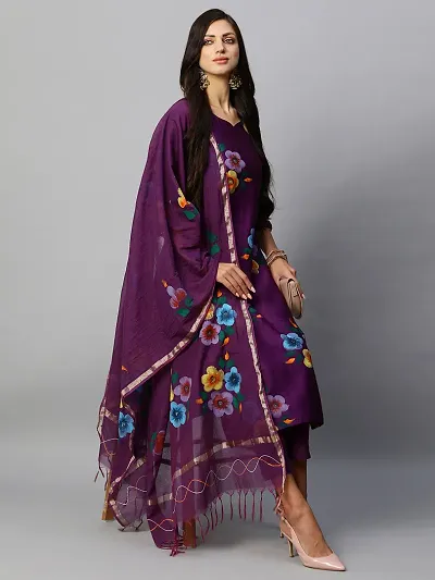 Stylish Blend Kurta, Bottom and Dupatta Set For Women