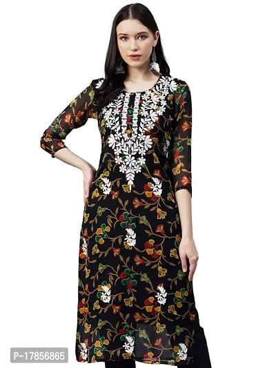 Stylish Womens Printed Georgette Chikankari Embroidered Kurti-thumb0