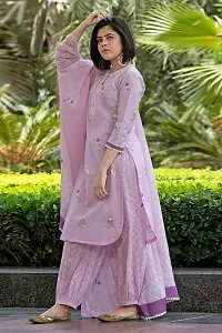 Elegant Cotton Blend Lace Kurta with Pant And Dupatta Set For Women-thumb1