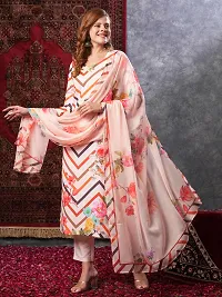 Stylish Peach Rayon Lehriya Kurta Bottom and Dupatta Set For Women-thumb3