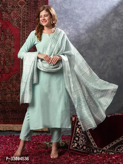 Stylish Green Rayon Solid Kurta Bottom and Dupatta Set For Women-thumb3