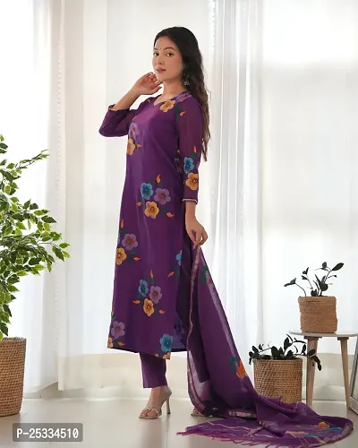 Stylish Cotton Blend Kurta, Bottom and Dupatta Set For Women-thumb3