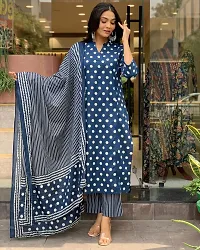 Stylish Blue Rayon Polka Print Kurta Bottom and Dupatta Set For Women-thumb1