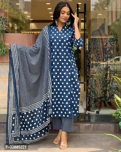 Stylish Blue Rayon Polka Print Kurta Bottom and Dupatta Set For Women-thumb2