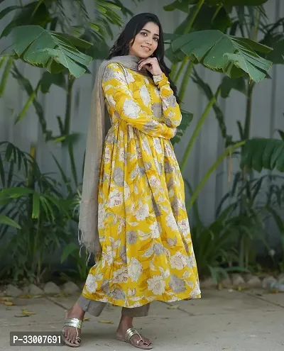 Stylish Yellow Rayon Printed Kurta Bottom and Dupatta Set For Women-thumb2