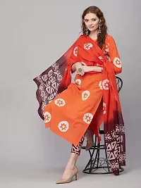 Designer Womens Cotton Blend Orange Straight Kurta With Trousers and Dupatta-thumb2