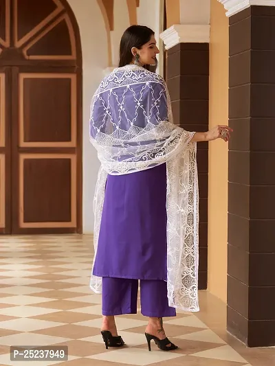 Designer Womens Purple Cotton Blend Straight Printed Kurta With Palazzos and Dupatta-thumb4