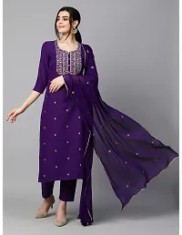 Straight Purple Embroidered Cotton Blend Kurta, Bottom and Dupatta Set For Women-thumb3