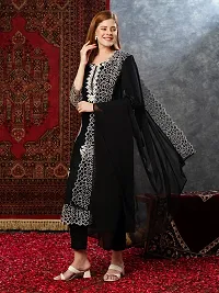 Elegant Cotton Blend Embroidered Kurta with Pant And Dupatta Set For Women-thumb1