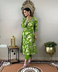 Stylish Green Rayon Floral Kurta Bottom Set For Women-thumb1