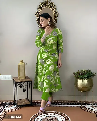 Stylish Green Rayon Floral Kurta Bottom Set For Women-thumb2