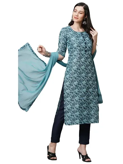 Stylish Womens Banarasi Silk Straight Kurta With Pant And Dupatta