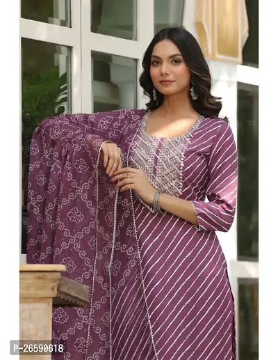 Trendy Magenta Printed Cotton Blend Straight Kurta Pant With Dupatta-thumb5