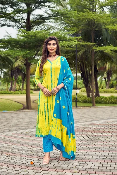 Stylish Women Cotton Kurta, Bottom with Dupatta Set