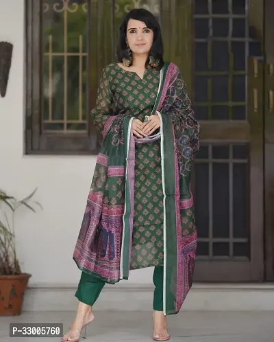 Stylish Green Rayon Printed Kurta Bottom and Dupatta Set For Women-thumb2