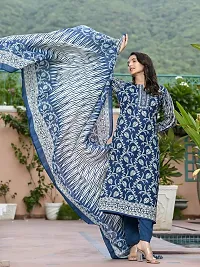 Stylish Blue Rayon Printed Kurta Bottom and Dupatta Set For Women-thumb3