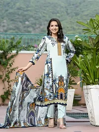 Stylish Blue Rayon Printed Kurta Bottom and Dupatta Set For Women-thumb3