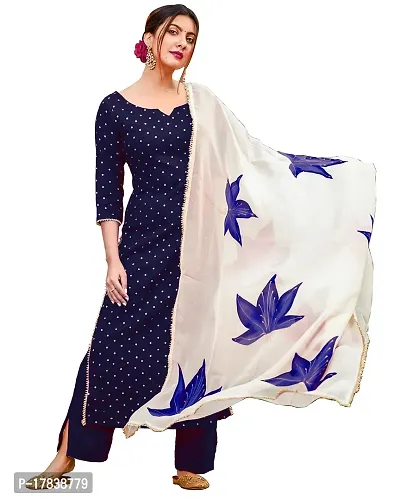 Stylish Womens Cotton Blend Floral Printed Straight Kurta With Palazzos And With Dupatta-thumb0