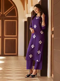 Designer Womens Purple Cotton Blend Straight Printed Kurta With Palazzos and Dupatta-thumb2