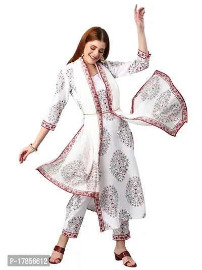 Stylish Womens Cotton Blend Floral Printed Straight Kurta With Pants And Dupatta