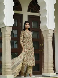 Stylish Cream Rayon Floral Kurta Bottom and Dupatta Set For Women-thumb3